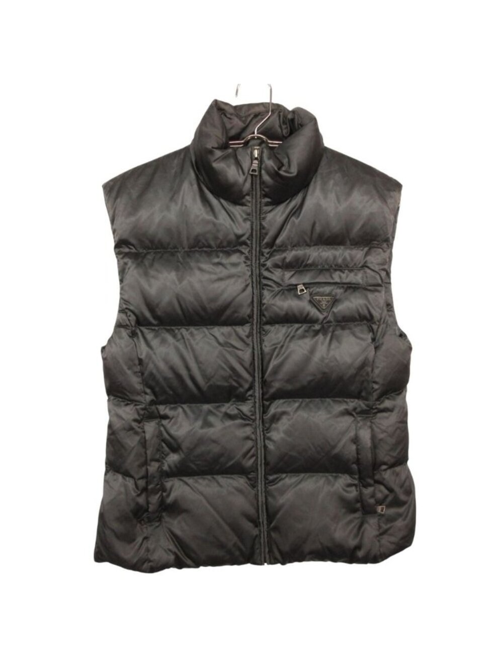 Prada Down Vest Triangle Logo Nylon Zip Up Gray
